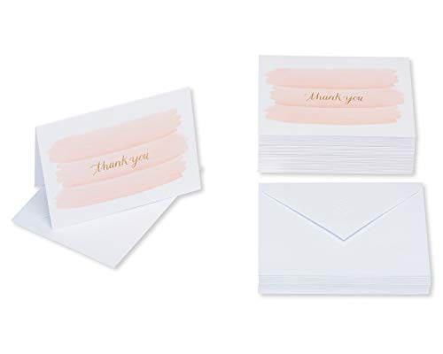 American Greetings 50-Count Blank Thank You Note Cards, Pink Watercolor Brushstroke Design