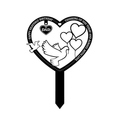 Happy Heavenly Birthday Dad Memorial Stake Waterproof Metal Heart Cemetery Decorations for Grave - style: Dad Heavenly Birthday