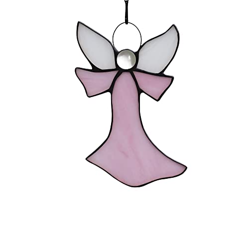 Pink Angel Stained Glass Suncatcher for Window Hangings Gifts | Pink Angel Stained Glass Window Hangings,Angel Suncatcher Tiffany Style Gift Gifts for Nurse,Memorial Remembrance Sympathy - color: C