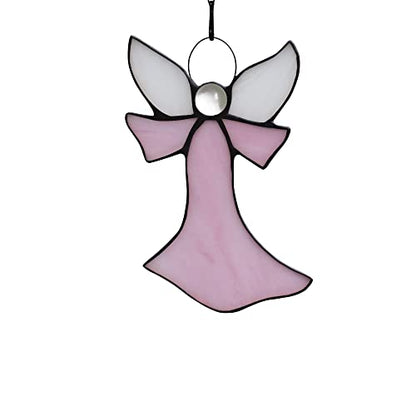 Pink Angel Stained Glass Suncatcher for Window Hangings Gifts | Pink Angel Stained Glass Window Hangings,Angel Suncatcher Tiffany Style Gift Gifts for Nurse,Memorial Remembrance Sympathy - color: C