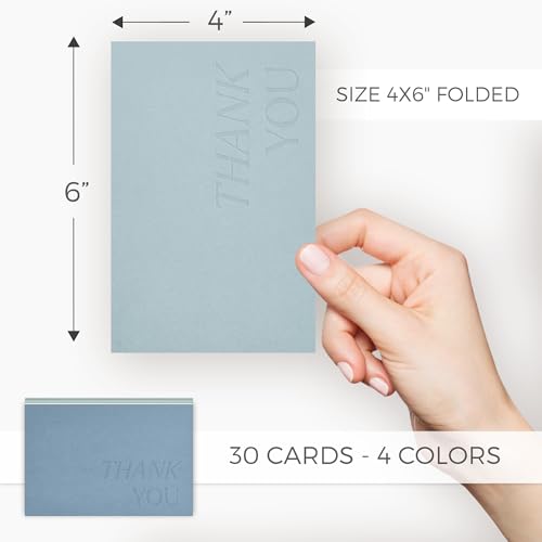 ZICOTO Beautiful Thank You Cards Set of 30 With Envelopes and Stickers | Elegant Blank Cards for Personalized Notes - Bulk Stationary Set for All Occasions Incl. Weddings, Business & Baby Showers - color: Blue
