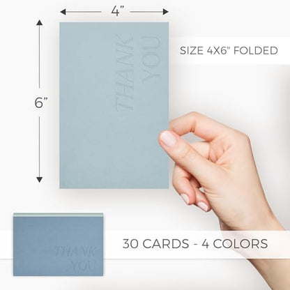 ZICOTO Beautiful Thank You Cards Set of 30 With Envelopes and Stickers | Elegant Blank Cards for Personalized Notes - Bulk Stationary Set for All Occasions Incl. Weddings, Business & Baby Showers - color: Blue