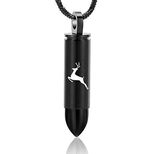Yinplsmemory Cremation Jewelry for Ashes Locket Deer Bullet Pendant Urn Necklace for Ashes Keepsake Memorial Jewelry for Ashes for Dad Papa - color: Black-deer