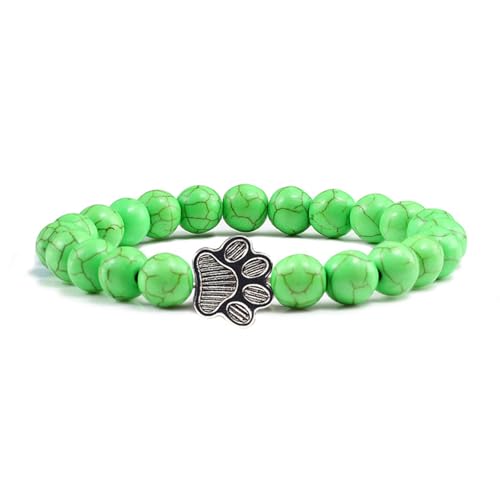 POYAMUSE Lovely Pet Paw Turquoise Beaded Strand Bracelet for Women Men Pet Memorial Jewelry, Cute Dog Cat Paw, Colorful Turquoise Beads - color: green bright