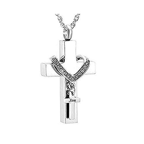 Cross Urn Necklaces for Ashes Cremation Crucifix Keepsake Memorial Pendant Necklace - style: Son
