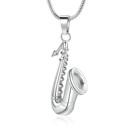 memorial jewelry Music Urn Saxophone Horn Chain Necklace Cremation Ash Keepsake Pendant - color: Silver