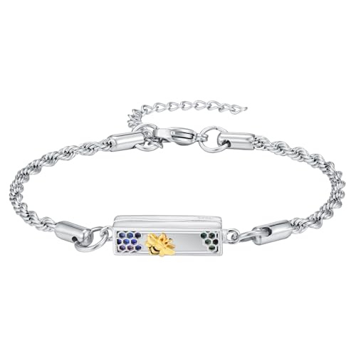 HPQQ Urn Bracelet for Ashes 925 Sterling Silver Abalone Shell Tree of Life/Dragonfly/Butterfly/Sunflower Cremation Jewelry for Ashes Keepsake Pendant Locket Bracelet for Women Mom - style: Bee