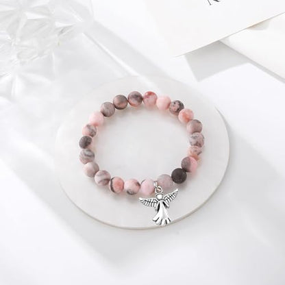 Sympathy Gifts for Loss of Loved one Memorial Healing Remembrance Condolence Grief Present for Women Pink Beads Bracelet With Angel Wings - style: Pink-Angel-In Loving Memory of Your Mother