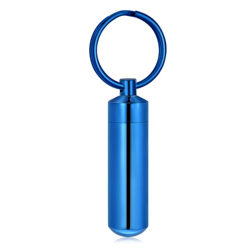 Cylinder Urn Necklace for Ashes with Glass Vials Cremation Jewelry Stainless Steel Ash Holder Keepsake Memorial Jewelry with Fill Tool - color: Keychain Blue