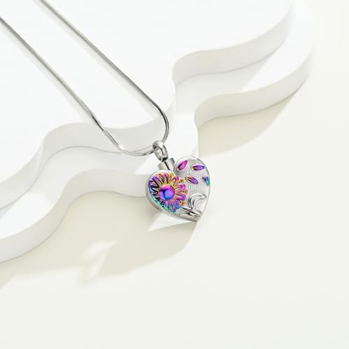 Urn Necklace for Ashes Sunflower Cross Necklace Cremation Jewelry Ashes Necklace for Human Women Pets Sunshine Pendant Keepsake Jewelry for Ashes - color: Rainbow