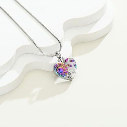 Urn Necklace for Ashes Sunflower Cross Necklace Cremation Jewelry Ashes Necklace for Human Women Pets Sunshine Pendant Keepsake Jewelry for Ashes - color: Rainbow