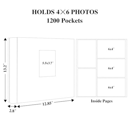 Photo Album 4x6 1200 Photos Leather Cover Wedding Photo Albums Extra Large Capacity Picture Book with Beautiful Prints Presents for Wedding Baby Vacation Black - color: Black, size: 1200 Pockets