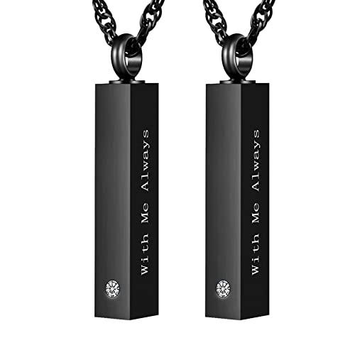 abooxiu Urn Necklace for Ashes Cube Cremation Jewelry for Ashes Minimalist Ashes Necklace Vertical Stainless Steel Memorial Ash Holder - color: Black&Black, style: Non-engraving