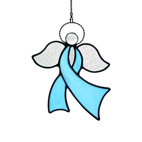 Angel Stained Glass Suncatcher for Window Blue Awareness Ribbon | Angel Stained Glass Suncatcher Blue Awareness Ribbon,Angel Stained Glass Window Hanging,Angels Gifts for Women Mom Grandma ﻿ - color: D
