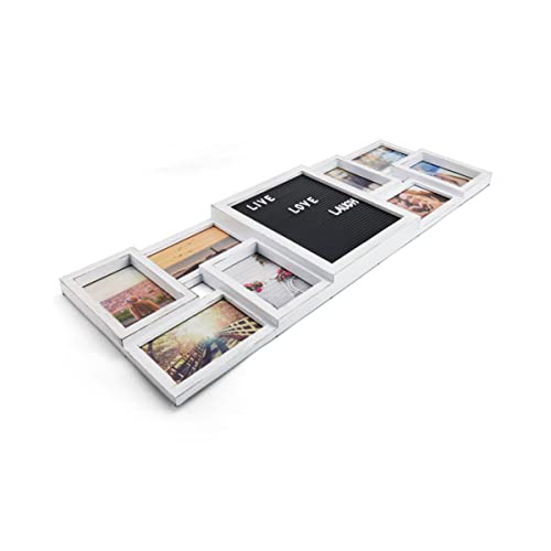 MELANNCO Customizable Letterboard 8-Opening Photo Collage, 31 x 11 inch, Distressed White - color: Distressed White, size: 31x11 - 8 Opening