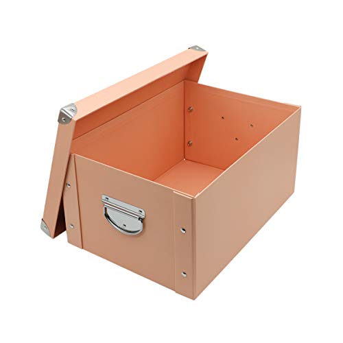 GUOZI Collapsible Storage Box, Decorative Memory Box with Lid & Metal Reinforced Corners, Cardboard File Bin with Handles, Organizer Gift Box for Keepsake Toy Photos Office Nursery Wardrobe Bookshelf - color: Pink