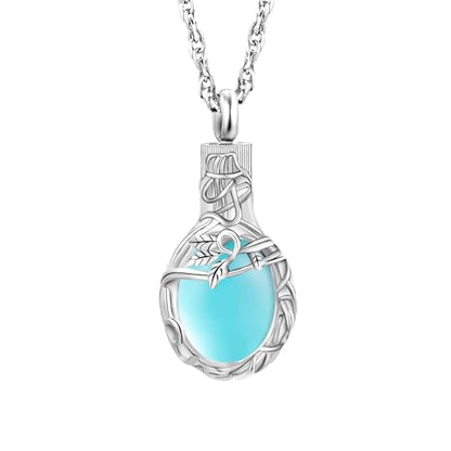Gredstar Tree of Life Urn Necklace for Ashes, Birthstone Memorial Pendant | Teardrop Design, Love Symbol Detail, 12 Birthstone Colors, Stainless Steel, Ashes Holder, Funnel Kit Included - color: December