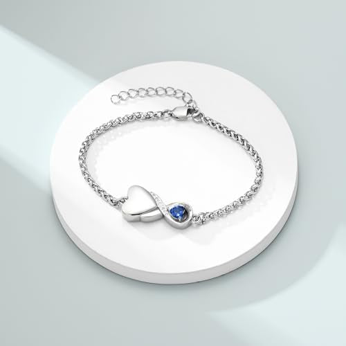 shajwo Cremation Jewelry Infinity Heart Urn Bracelet for Women | Human Ashes, Adjustable, Memorial Keepsake, Link Bracelet - color: Light Blue