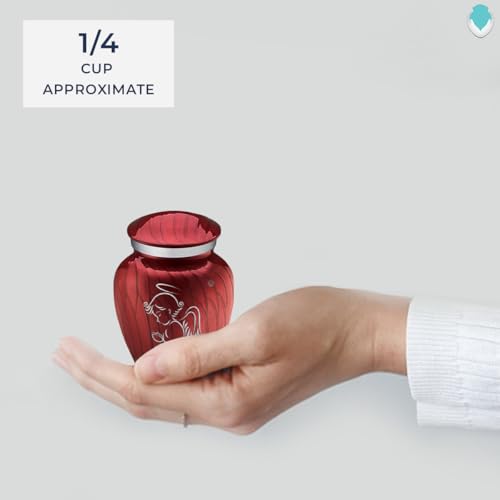 Geturns Embrace Keepsake Personalized Angel Cremation Urns for Human Ashes I Pearl Candy Red Funeral Urn for Men and Women with Double Side Engraving I 3.5 lbs - color: Pearl Candy Red