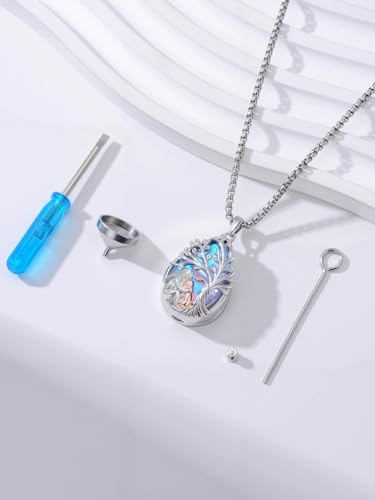 Tree of Life Urn Necklace for Ashes/Pet Cremation Teardrop Moonstone Necklace Pendant Jewelry Gifts for Mom Wife Women Birthday Christmas Memorial Day - color: Dog Urn Necklace