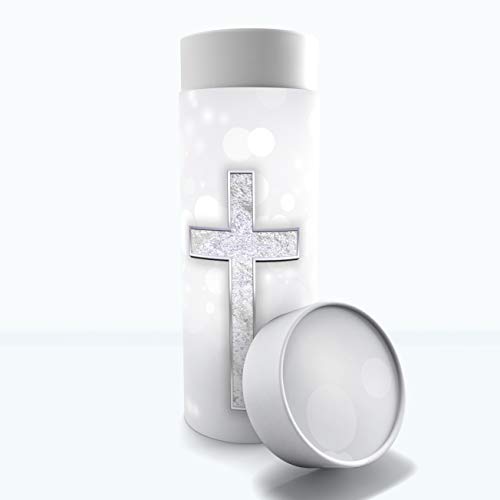 Silver Cross Scattering Tubes for Human Ashes TSA Approved Scattering Urn and Eco-Friendly Biodegradable Urns for Human Ashes & Biodegradable Urn for Burial at Sea - color: Silver Cross, size: Small 8.5"x3"