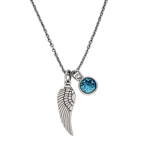 Personalized Memorial Jewelry, Angel Wing and Birthstone Charm Pendant Jewelry, Memorial Gift with Birthstone Charm