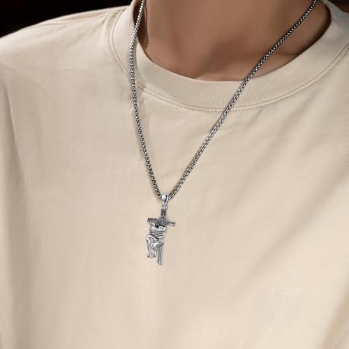 Crucifix Necklace for Men 925 Sterling Silver Jesus Cross Necklace Crucifix Cross Pendant Protection Jewelry for Men Women - style: B06-Hanging Cross-Silver