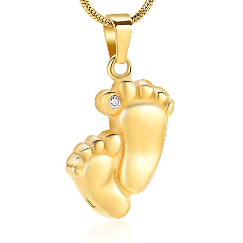 Imrsanl Footprint Cremation Urn Pendant Necklace for Ashes Stainless Steel Mini Urns Jewelry to Holder Ashes Baby Foot Memorial Keepsake - color: Gold