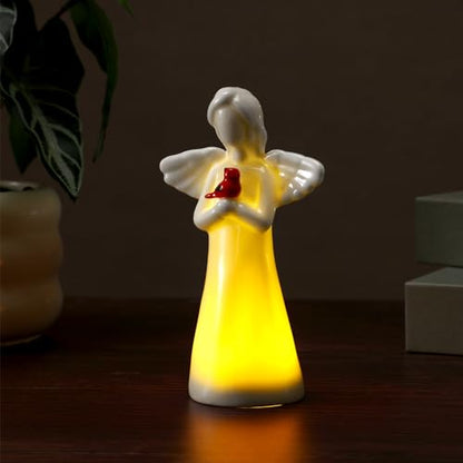 Riakrum Ceramic Cardinal Guardian Angel Night Light Figurine | Willow Messenger LED Ceramic with Wings Faith Decor for Sympathy Gifts, with Lighting Gift for Birthday - style: Cardinal