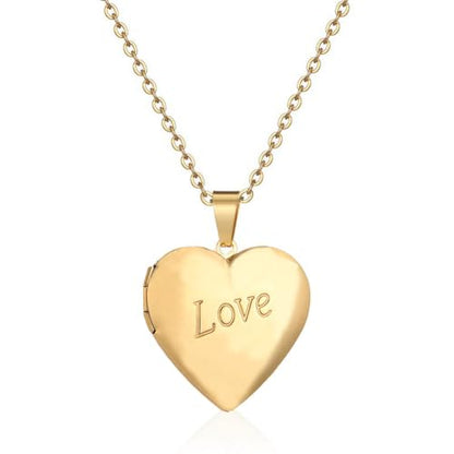 Heart Locket Necklace Pendant Dainty Memorial Keepsake Locket Necklace That Holds Pictures Stainless Steel Heart Photo Box Necklace for Women Lover Mother Father Daughter Son Fashion Jewelry Gifts - color: 02Gold