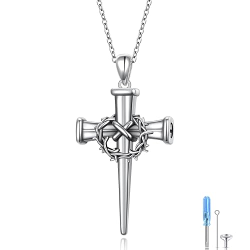 925 Sterling Silver Urn Necklaces for Women Claddagh/Angel Wings/Guitar/Butterfly/Tree of Life Ashes Memorial for Loss Keepsake Jewelry Present Easter Day of the Dead - style: Crown of Thorn