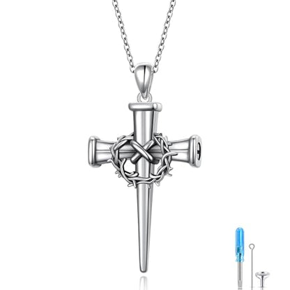 925 Sterling Silver Urn Necklaces for Women Claddagh/Angel Wings/Guitar/Butterfly/Tree of Life Ashes Memorial for Loss Keepsake Jewelry Present Easter Day of the Dead - style: Crown of Thorn