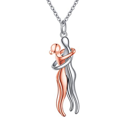 FLYOW S925 Sterling Silver Best Friend Couple Pendant Friendship Sun Moon Lotus Yin Yang Matching Bff Necklace for Women Jewelry - style: Hug-rose gold