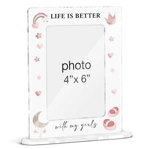 Mom Daughter Picture Frame, Girl Mother Gifts for Birthday Christmas Mothers Day, Life Is Better with My Girls Acrylic Picture Frames 4 x 6 Inch Photo - color: W-My Girls