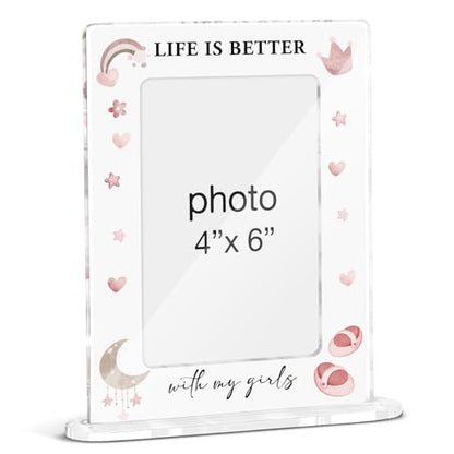 Mom Daughter Picture Frame, Girl Mother Gifts for Birthday Christmas Mothers Day, Life Is Better with My Girls Acrylic Picture Frames 4 x 6 Inch Photo - color: W-My Girls