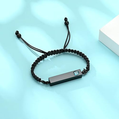 Hearbeingt Crystal Heart Cremation Jewelry Bar Urn Bracelet for Ashes - color: Black-Light Blue stone