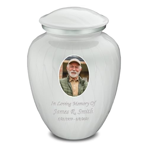Geturns Embrace Adult Personalized Picture Cremation Urns for Human Ashes I Large Photo Pearl White Funeral Urn for Men and Women I 200 lbs - color: Pearl White