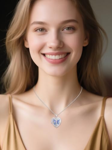 Poiuy Photo Locket Necklace for Women, Heart Picture Pendant Photo Necklace Jewelry Christmas Memorial Birthday Gifts for Women Daughter Mom - color: Butterfly Locket Necklace
