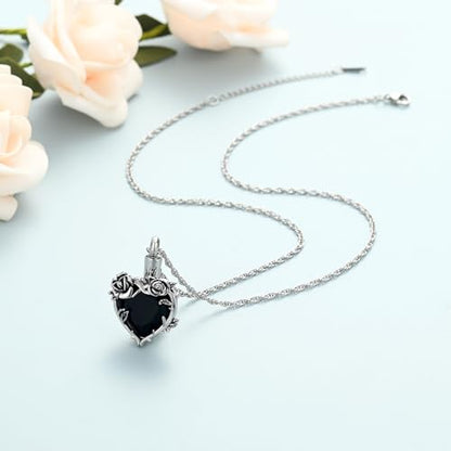 shajwo Cremation Jewelry Rose Flower Heart Urn Necklaces for Ashes for Women Memorial Human Ashes Pendant - color: Black