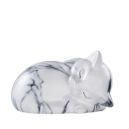Pet Urns,Sleeping Resin Cremation Cat Urn, Cat Urns for Ashes, Small Animal Urn （White）… - color: White