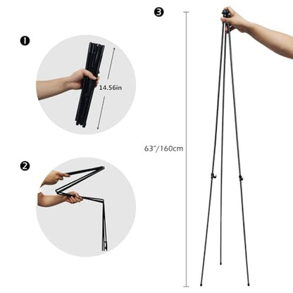 RRFTOK 2 Pack 63 in Sign Easel Stands, Instant-Fold Tripods with Bags | Instant-fold metal tripod with carry bag for welcome sign, poster display, foam board and floor use - style: 63B 2pack
