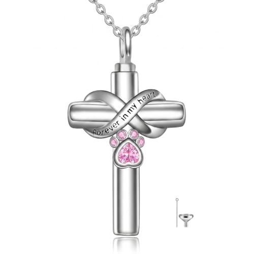 Cross Pet Urn Necklace Sterling Silver Infinity Pet Ashes Pendant - color: Silver-Dog. Oct