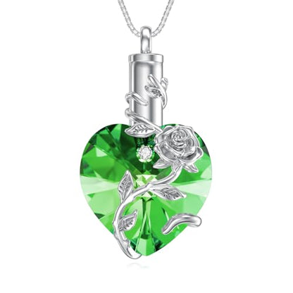 OCJ Heart Rose Flower Urn Necklace for Ashes Women Birthstone Cremation Necklaces Sterling Silver Memorial Cremation Jewelry Gifts - color: 05-May-Emerald