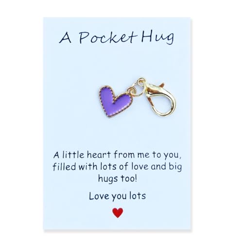 YOJO Pocket Hug Keychain, Love Keychain with Positive Affirmation Card, Emotional Support, Inspirational Gift - color: Purple