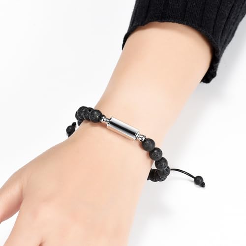 Oinsi Lava Rock Bracelet With Tube Memorial Urn Jewelry For Ashes Of Loved Ones Keepsake Cremation Bracelet Women Men Adjustable Length - color: Silver
