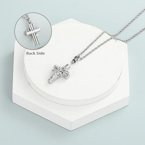 shajwo Tree of Life Cross Urn Necklace for Ashes - color: Silver