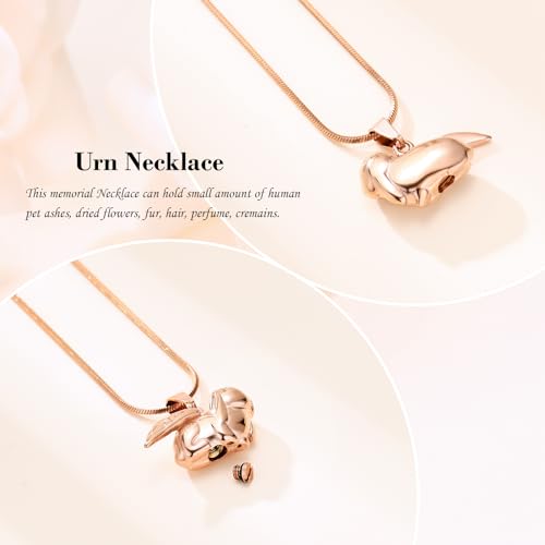 Bunny Rabbit Urn Pendant Necklace - Stainless Steel Cremation Ashes Jewelry for Pets Keepsake Memorial Ashes Locket - color: Rosegold-A