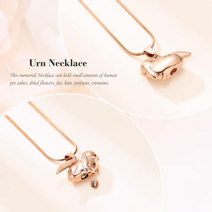 Bunny Rabbit Urn Pendant Necklace - Stainless Steel Cremation Ashes Jewelry for Pets Keepsake Memorial Ashes Locket - color: Rosegold-A