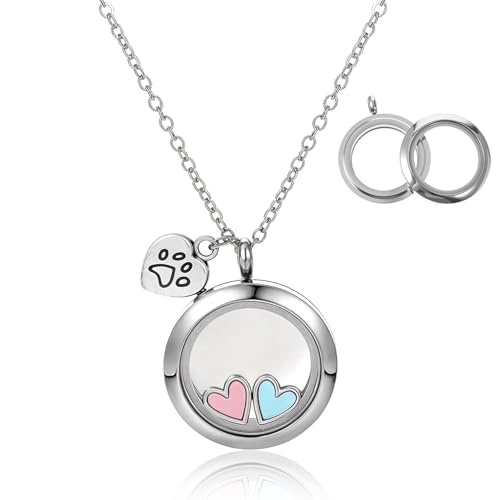 Pet Fur Memorial Necklace Dog Cat Ashes Hair Keepsake Necklace Small Transparent Glass Circle Chain Pet Urn Pendant Memorial Jewelry for Men Women Vial Souvenir