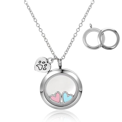 Pet Fur Memorial Necklace Dog Cat Ashes Hair Keepsake Necklace Small Transparent Glass Circle Chain Pet Urn Pendant Memorial Jewelry for Men Women Vial Souvenir